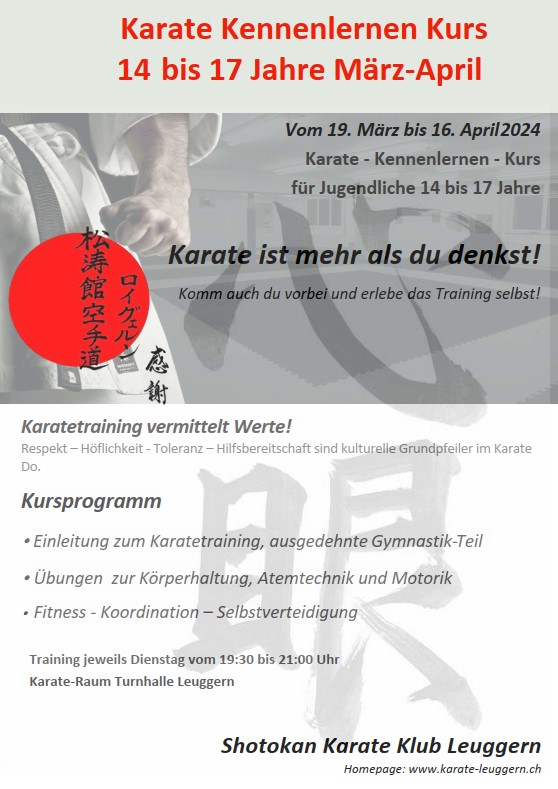 Karate Kennenlernen Kurs für Jugendliche (14 bis 17 Jahre)